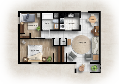 2/BR, ADA, 812 sq. ft.