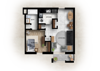 1/BR, 556 sq. ft.