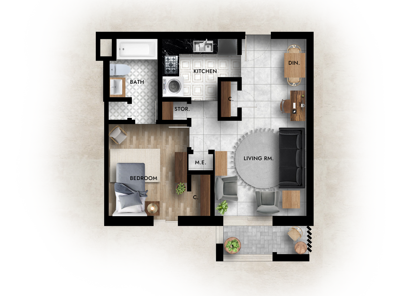 1/BR, 556 sq. ft.