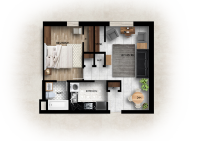 1/BR, 635 sq. ft.